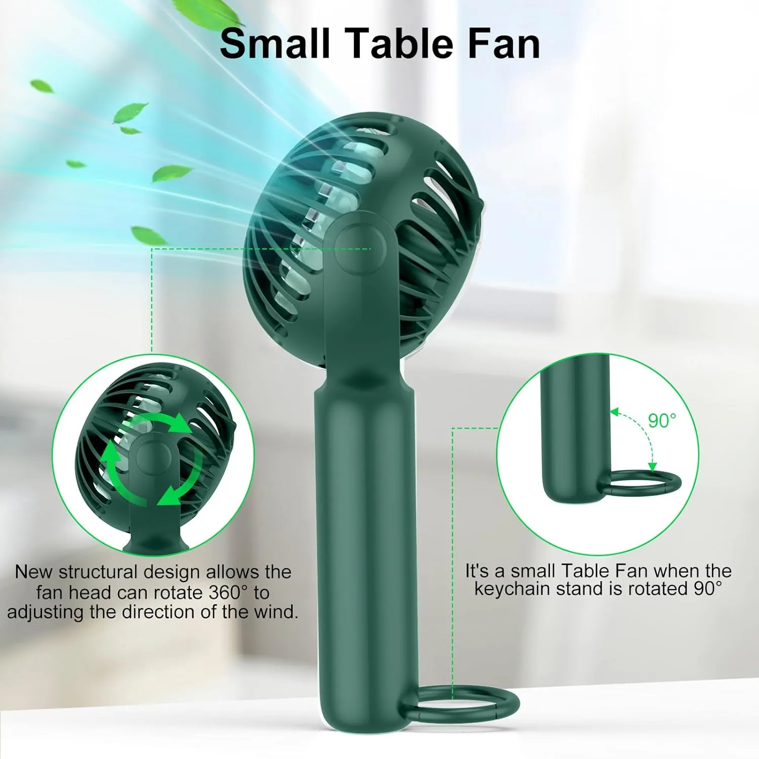 2 IN 1 Portable Handheld Mini Fan,Powerful Cooling,Personal Small Hand held Quiet Fan,Adjustable Desk Fan,Beach Travel Neck Fan,USB Rechargeable, Birthday Gifts for Women Mom(Dark green)