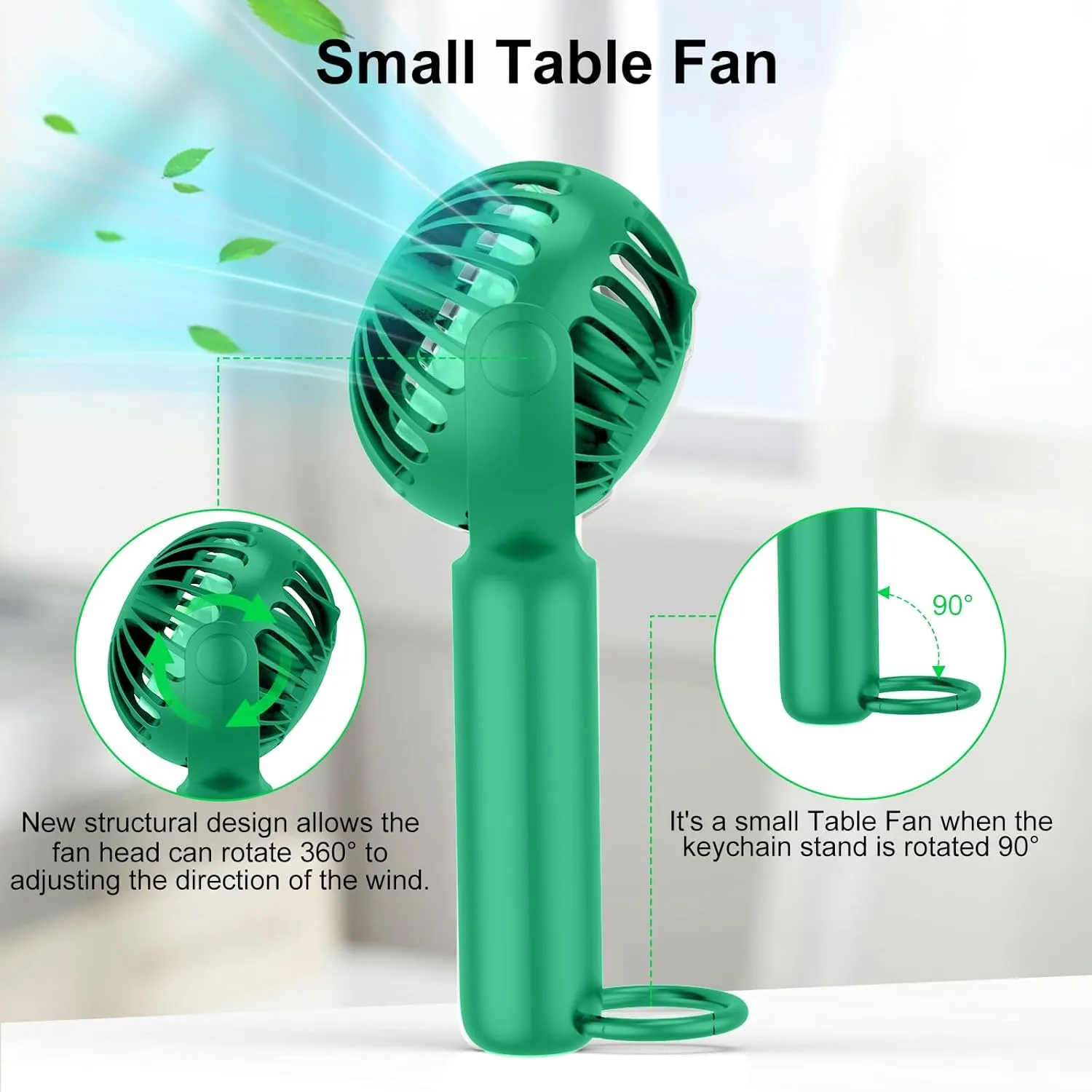 2 IN 1 Portable Handheld Mini Fan,Powerful Cooling,Personal Small Hand held Quiet Fan,Adjustable Desk Fan,Beach Travel Neck Fan,USB Rechargeable, Birthday Gifts for Women Mom(Green)