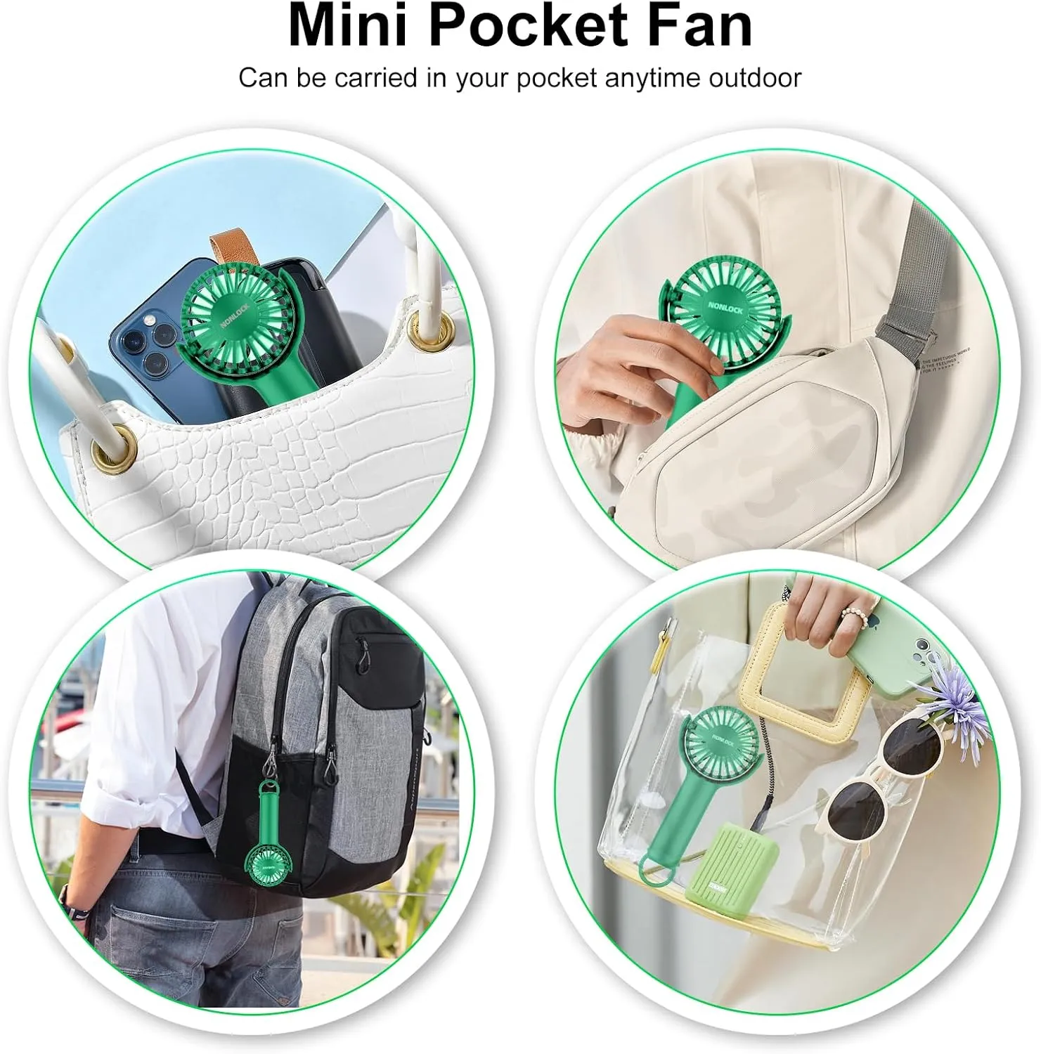 2 IN 1 Portable Handheld Mini Fan,Powerful Cooling,Personal Small Hand held Quiet Fan,Adjustable Desk Fan,Beach Travel Neck Fan,USB Rechargeable, Birthday Gifts for Women Mom(Green)