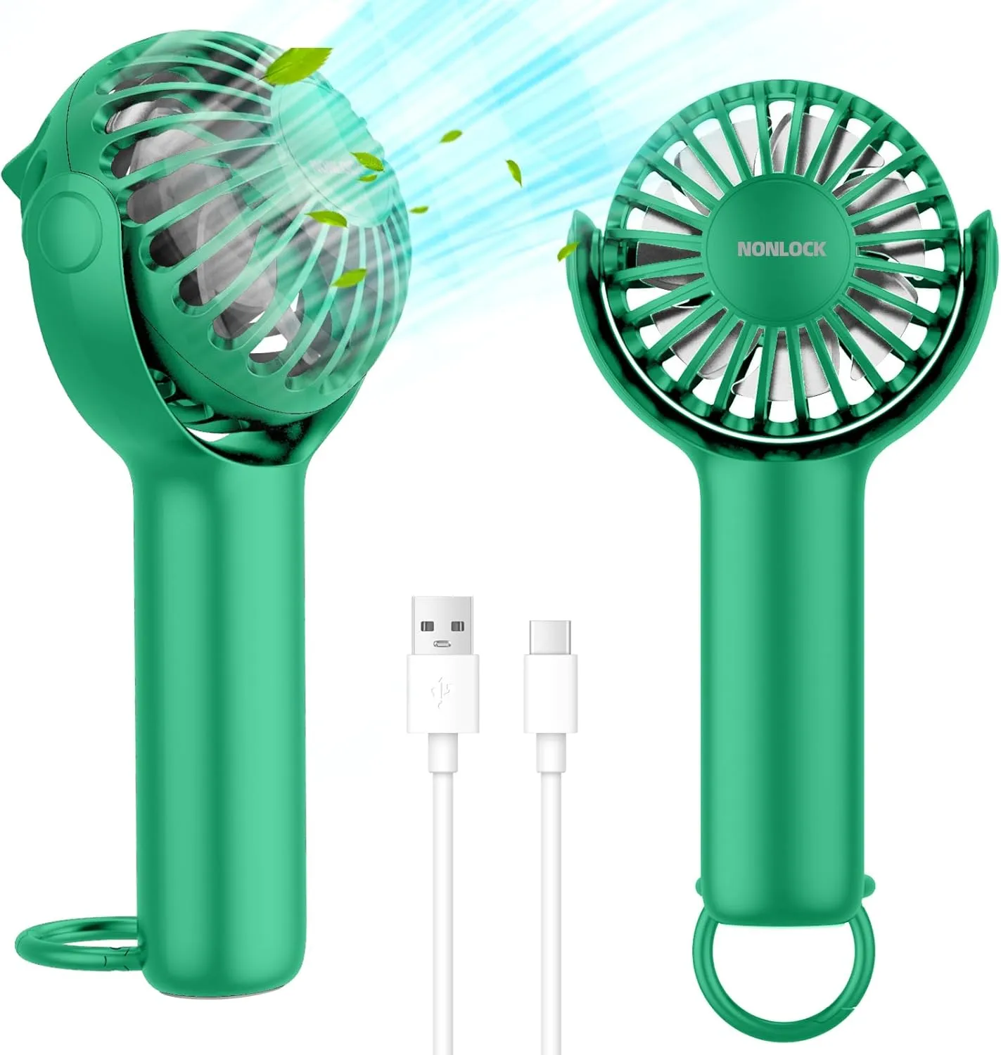 2 IN 1 Portable Handheld Mini Fan,Powerful Cooling,Personal Small Hand held Quiet Fan,Adjustable Desk Fan,Beach Travel Neck Fan,USB Rechargeable, Birthday Gifts for Women Mom(Green) Mini handheld fan for personal cooling