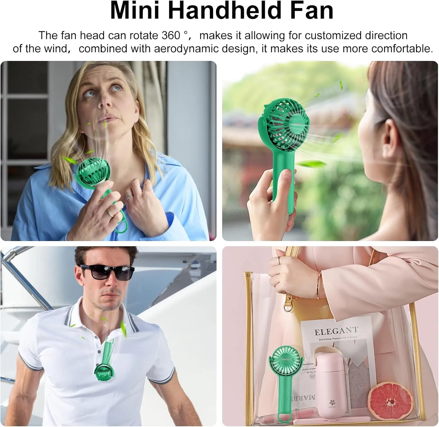 2 IN 1 Portable Handheld Mini Fan,Powerful Cooling,Personal Small Hand held Quiet Fan,Adjustable Desk Fan,Beach Travel Neck Fan,USB Rechargeable, Birthday Gifts for Women Mom(Green)