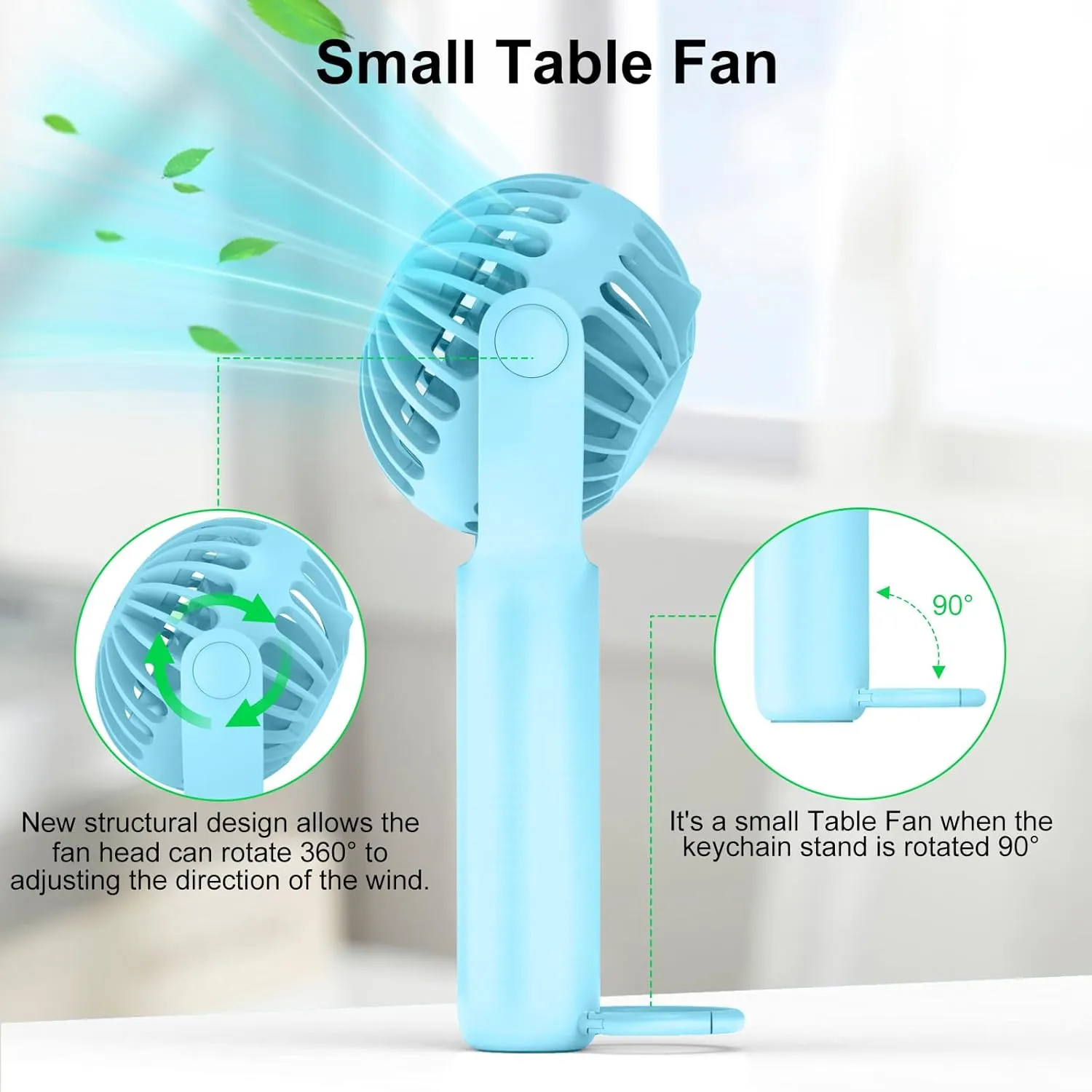 2 IN 1 Portable Handheld Mini Fan,Powerful Cooling,Personal Small Hand held Quiet Fan,Adjustable Desk Fan,Beach Travel Neck Fan,USB Rechargeable, Birthday Gifts for Women Mom(Light blue)