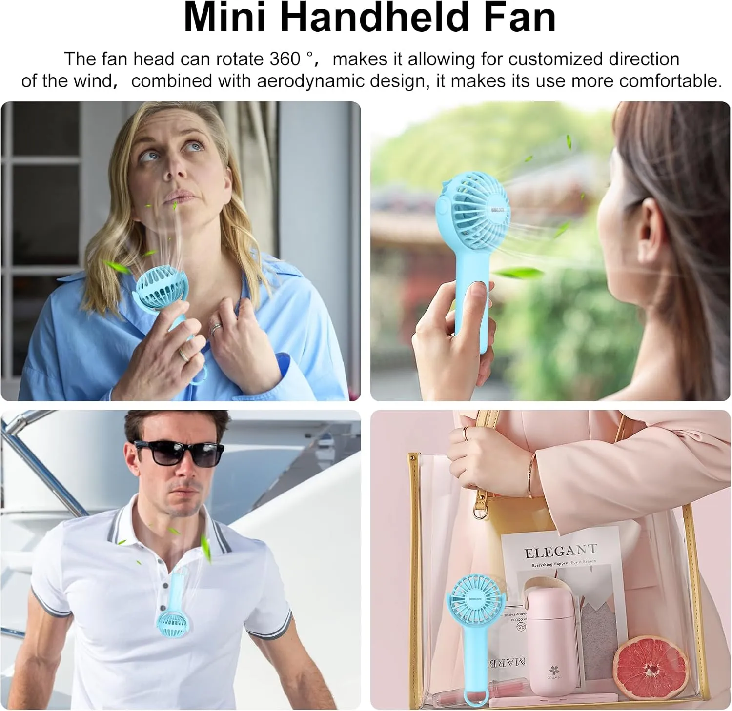 2 IN 1 Portable Handheld Mini Fan,Powerful Cooling,Personal Small Hand held Quiet Fan,Adjustable Desk Fan,Beach Travel Neck Fan,USB Rechargeable, Birthday Gifts for Women Mom(Light blue)