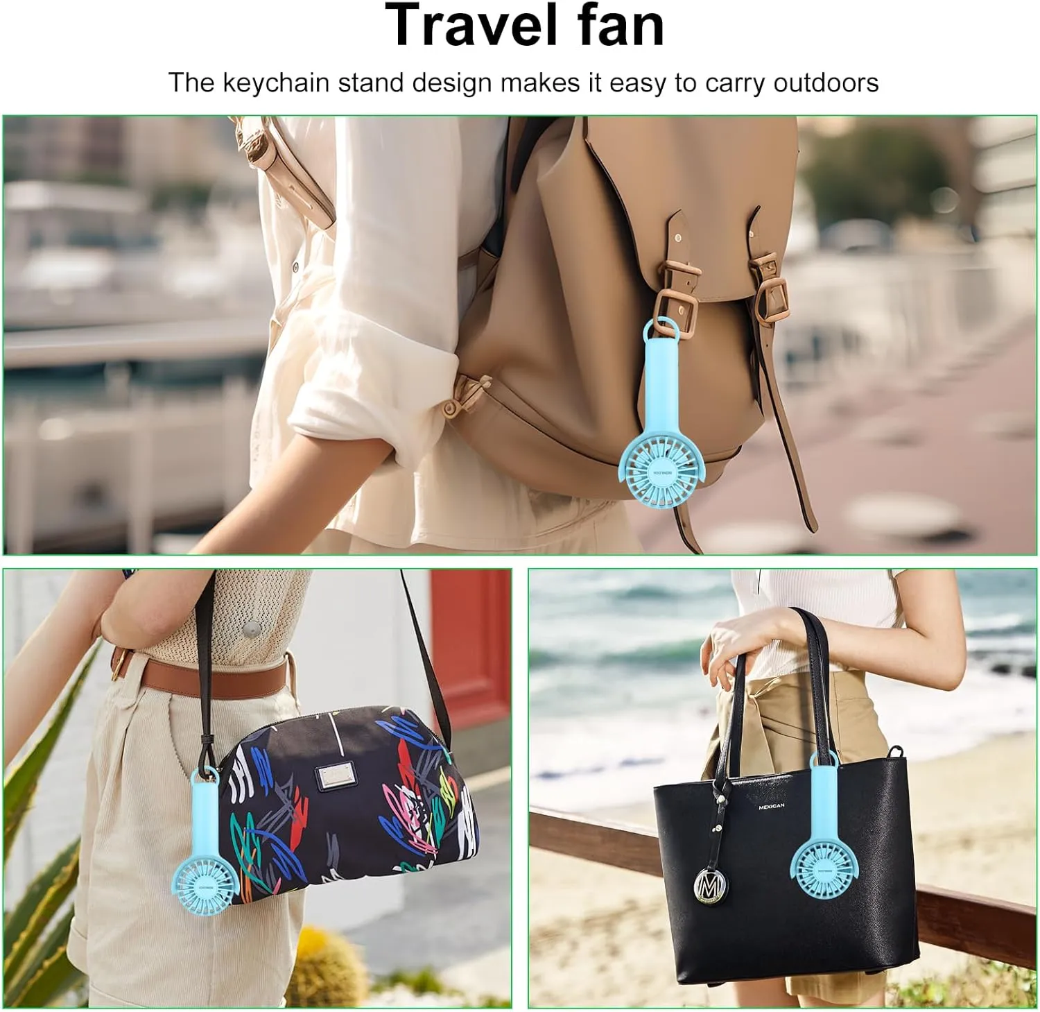 2 IN 1 Portable Handheld Mini Fan,Powerful Cooling,Personal Small Hand held Quiet Fan,Adjustable Desk Fan,Beach Travel Neck Fan,USB Rechargeable, Birthday Gifts for Women Mom(Light blue)