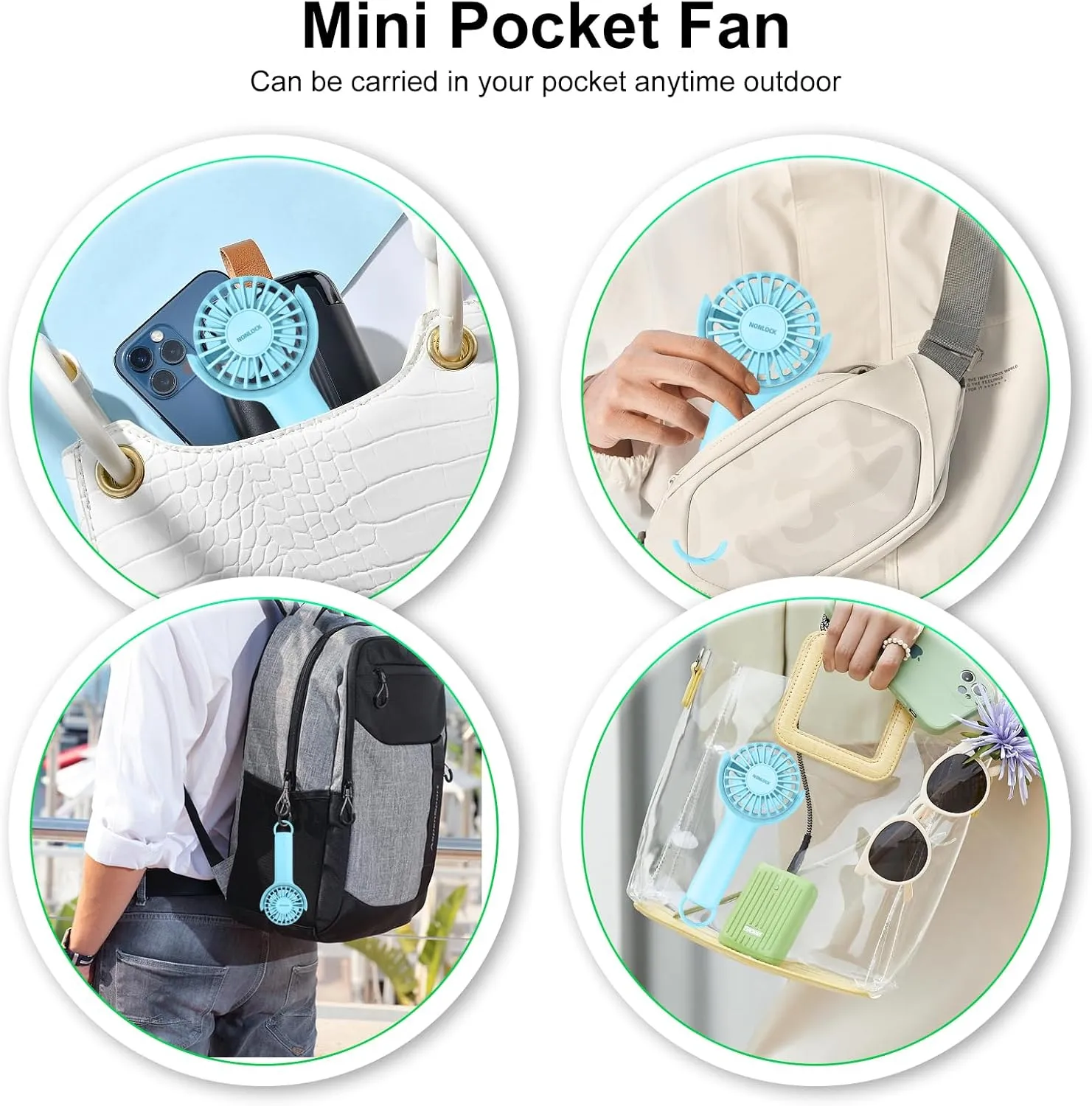 2 IN 1 Portable Handheld Mini Fan,Powerful Cooling,Personal Small Hand held Quiet Fan,Adjustable Desk Fan,Beach Travel Neck Fan,USB Rechargeable, Birthday Gifts for Women Mom(Light blue)