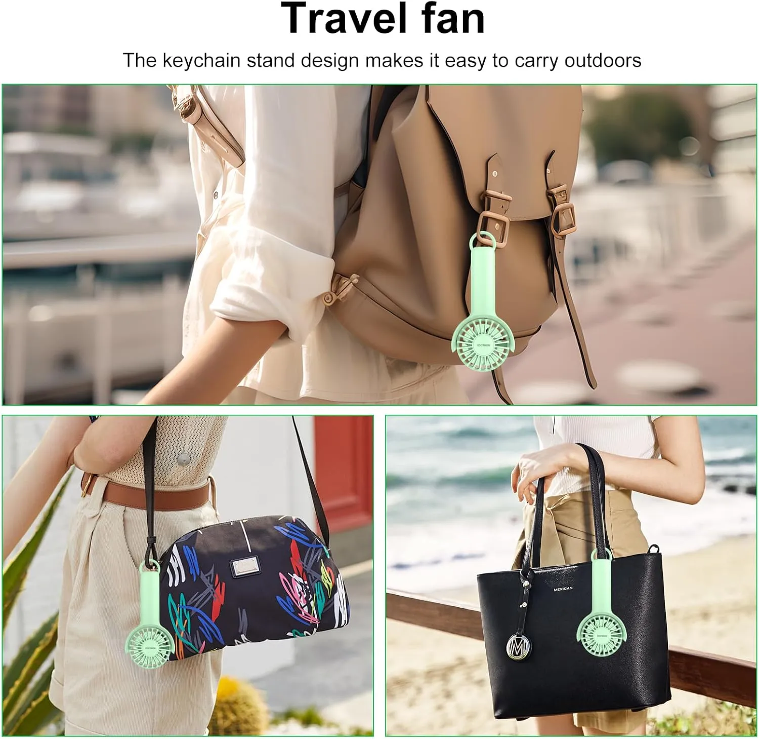 2 IN 1 Portable Handheld Mini Fan,Powerful Cooling,Personal Small Hand held Quiet Fan,Adjustable Desk Fan,Beach Travel Neck Fan,USB Rechargeable, Birthday Gifts for Women Mom(Light green)