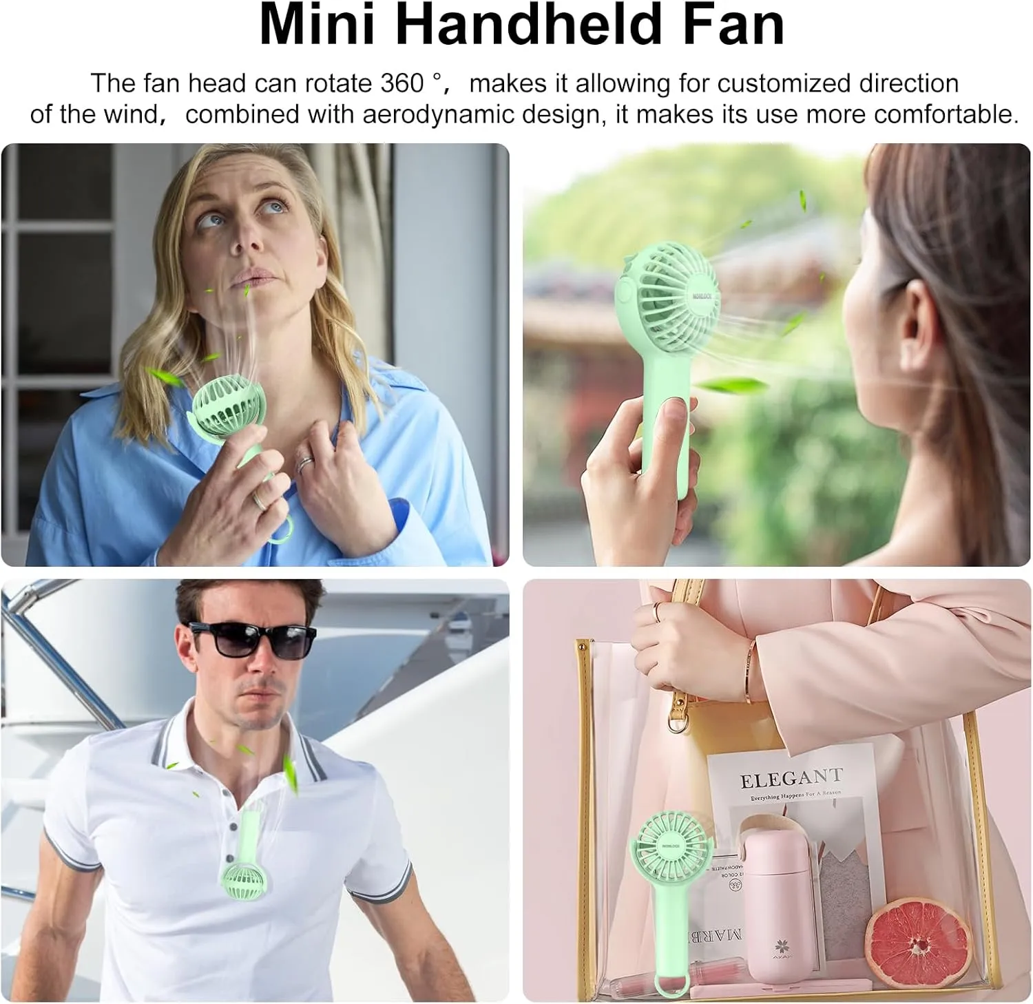 2 IN 1 Portable Handheld Mini Fan,Powerful Cooling,Personal Small Hand held Quiet Fan,Adjustable Desk Fan,Beach Travel Neck Fan,USB Rechargeable, Birthday Gifts for Women Mom(Light green)