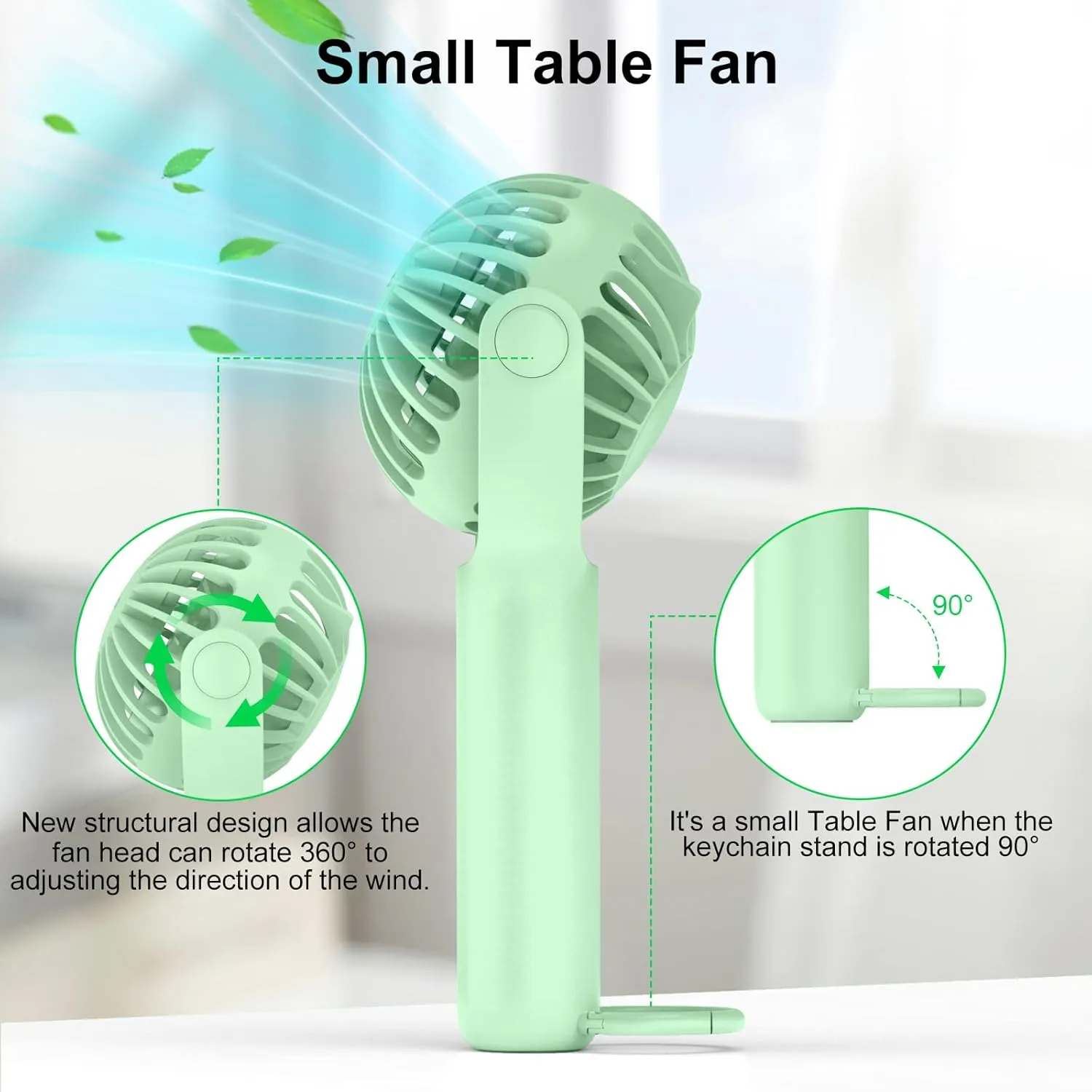 2 IN 1 Portable Handheld Mini Fan,Powerful Cooling,Personal Small Hand held Quiet Fan,Adjustable Desk Fan,Beach Travel Neck Fan,USB Rechargeable, Birthday Gifts for Women Mom(Light green)