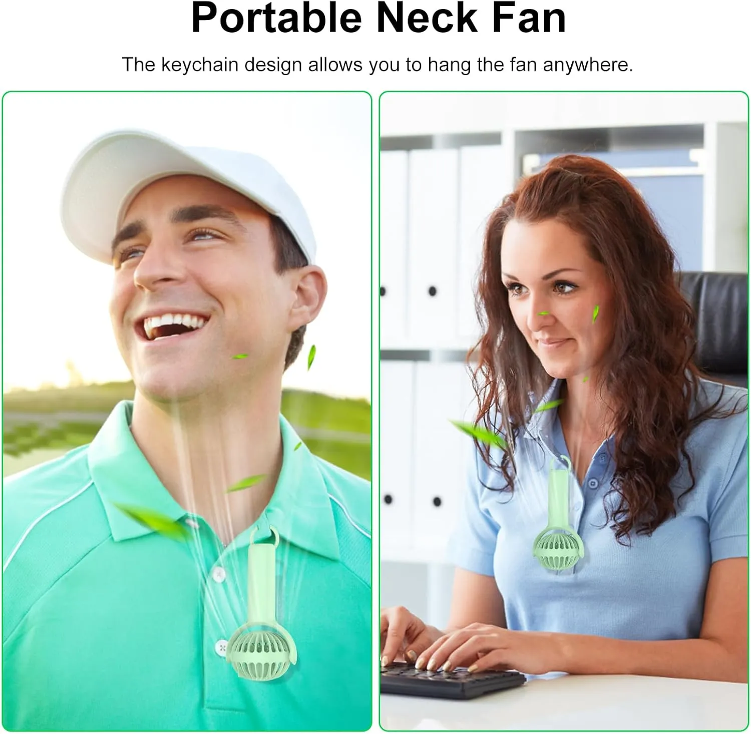 2 IN 1 Portable Handheld Mini Fan,Powerful Cooling,Personal Small Hand held Quiet Fan,Adjustable Desk Fan,Beach Travel Neck Fan,USB Rechargeable, Birthday Gifts for Women Mom(Light green)