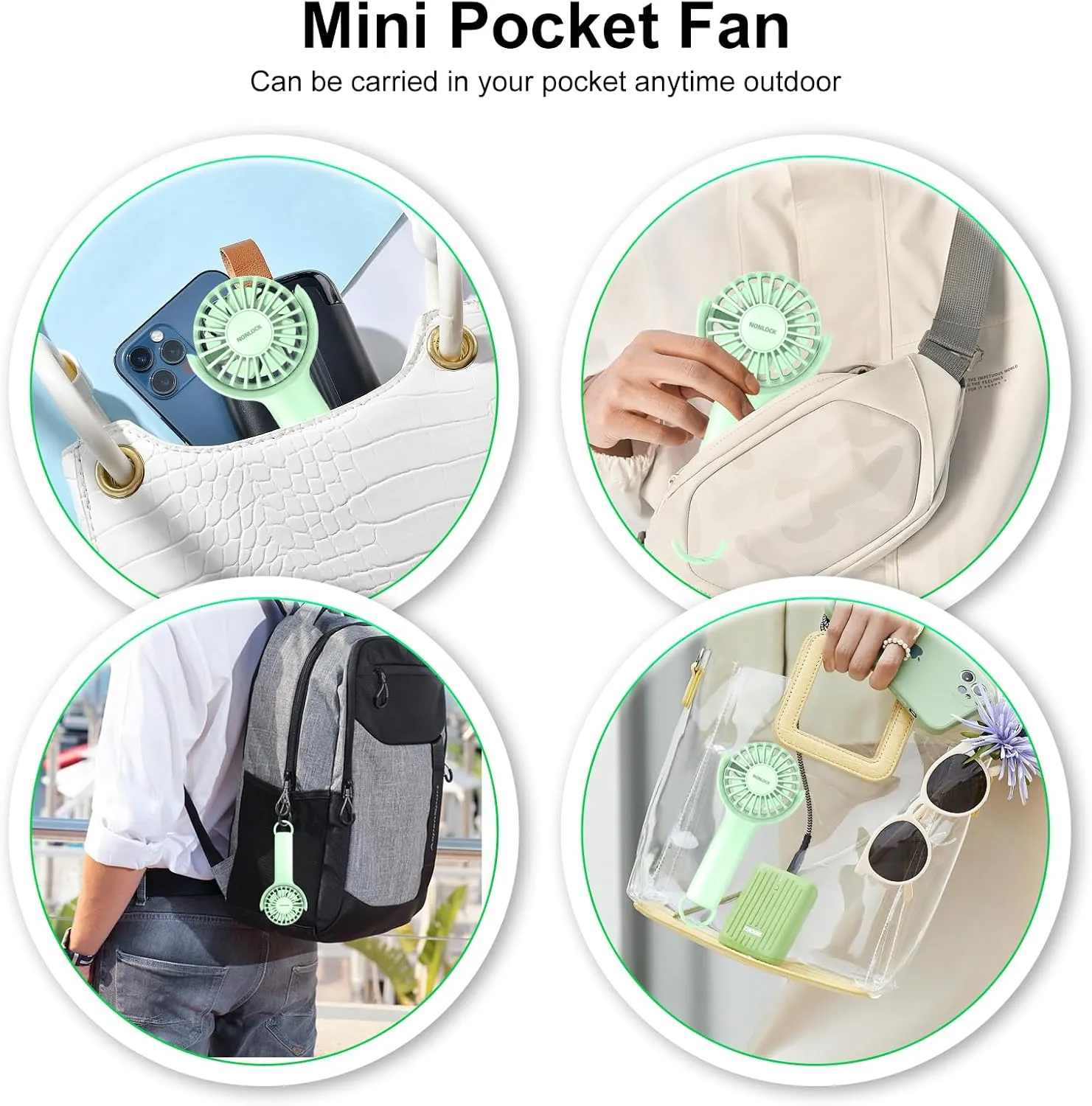 2 IN 1 Portable Handheld Mini Fan,Powerful Cooling,Personal Small Hand held Quiet Fan,Adjustable Desk Fan,Beach Travel Neck Fan,USB Rechargeable, Birthday Gifts for Women Mom(Light green)