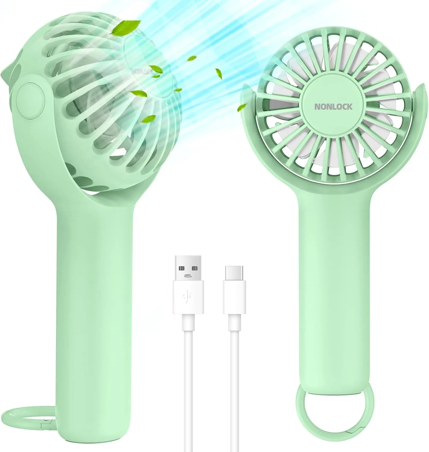 2 IN 1 Portable Handheld Mini Fan,Powerful Cooling,Personal Small Hand held Quiet Fan,Adjustable Desk Fan,Beach Travel Neck Fan,USB Rechargeable, Birthday Gifts for Women Mom(Light green) Mini handheld fan for personal cooling