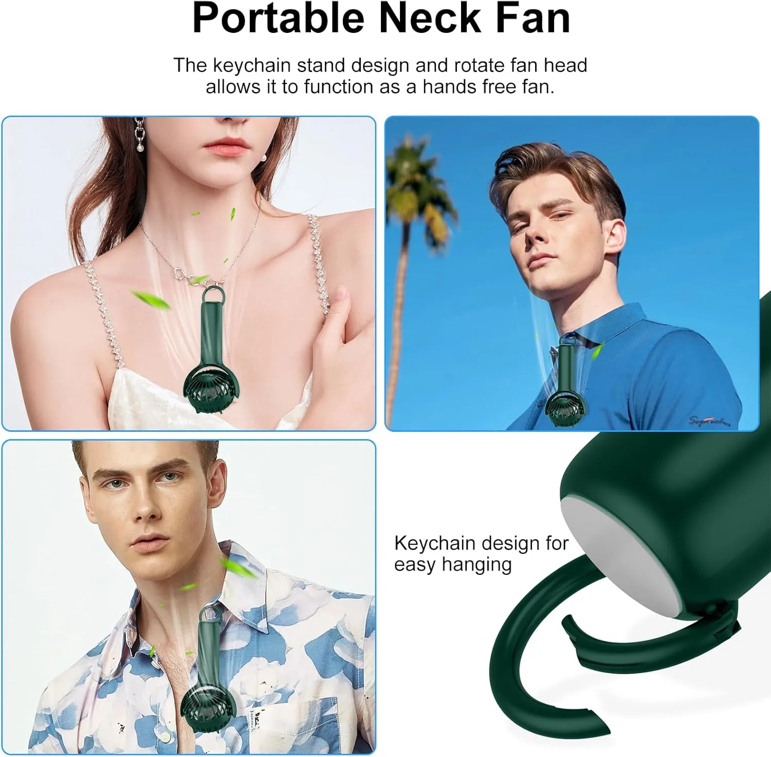 2 IN 1 Portable Mini Handheld Fan with Keychain Stand, Personal Powerful Cooling Fan, Small Battery Operated Table Fan, Quiet Hand Fan, USB Rechargeable, Birthday Gifts for Women (Dark green)