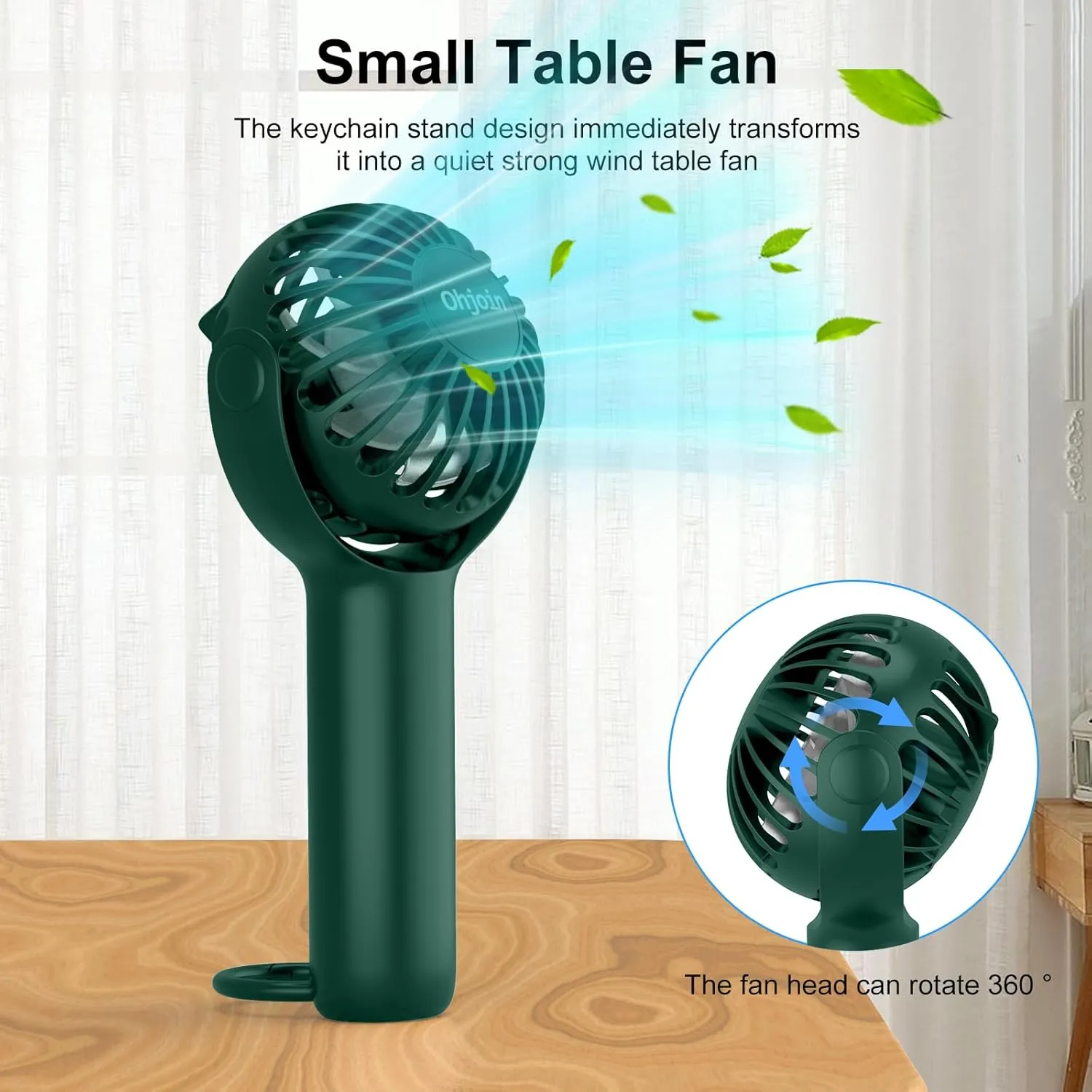 2 IN 1 Portable Mini Handheld Fan with Keychain Stand, Personal Powerful Cooling Fan, Small Battery Operated Table Fan, Quiet Hand Fan, USB Rechargeable, Birthday Gifts for Women (Dark green)