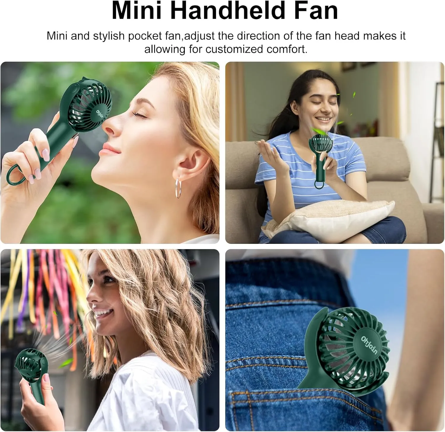 2 IN 1 Portable Mini Handheld Fan with Keychain Stand, Personal Powerful Cooling Fan, Small Battery Operated Table Fan, Quiet Hand Fan, USB Rechargeable, Birthday Gifts for Women (Dark green)