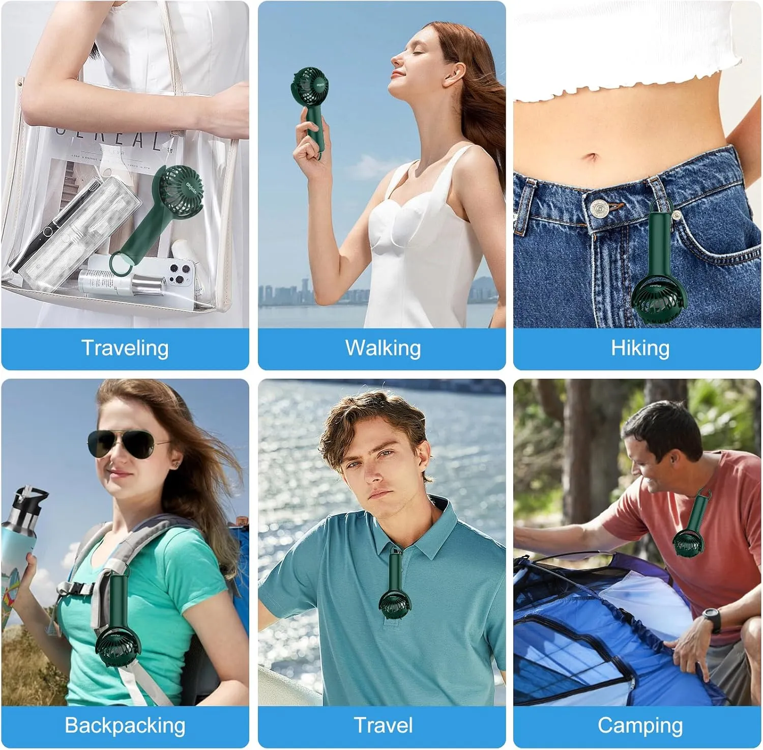 2 IN 1 Portable Mini Handheld Fan with Keychain Stand, Personal Powerful Cooling Fan, Small Battery Operated Table Fan, Quiet Hand Fan, USB Rechargeable, Birthday Gifts for Women (Dark green)