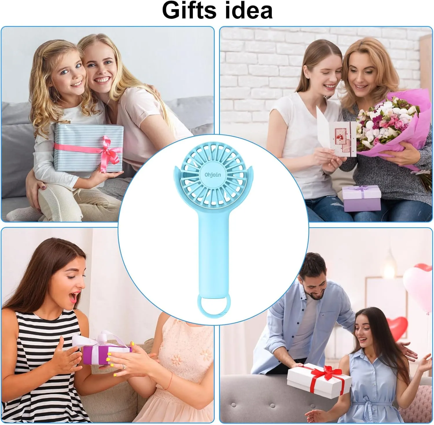 2 IN 1 Portable Mini Handheld Fan with Keychain Stand, Personal Powerful Cooling Fan, Small Battery Operated Table Fan, Quiet Hand Fan, USB Rechargeable, Birthday Gifts for Women (Light blue)
