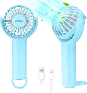 2 IN 1 Portable Mini Handheld Fan with Keychain Stand, Personal Powerful Cooling Fan, Small Battery Operated Table Fan, Quiet Hand Fan, USB Rechargeable, Birthday Gifts for Women (Light blue) USB desktop fan for workspace