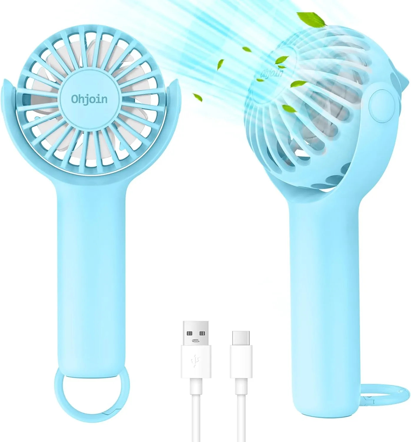 2 IN 1 Portable Mini Handheld Fan with Keychain Stand, Personal Powerful Cooling Fan, Small Battery Operated Table Fan, Quiet Hand Fan, USB Rechargeable, Birthday Gifts for Women (Light blue) USB desktop fan for workspace