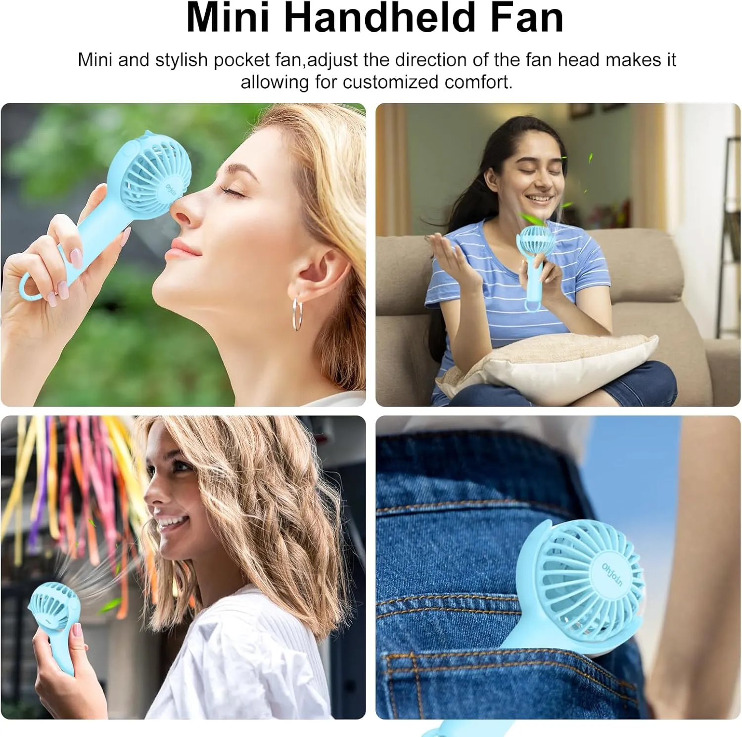 2 IN 1 Portable Mini Handheld Fan with Keychain Stand, Personal Powerful Cooling Fan, Small Battery Operated Table Fan, Quiet Hand Fan, USB Rechargeable, Birthday Gifts for Women (Light blue)
