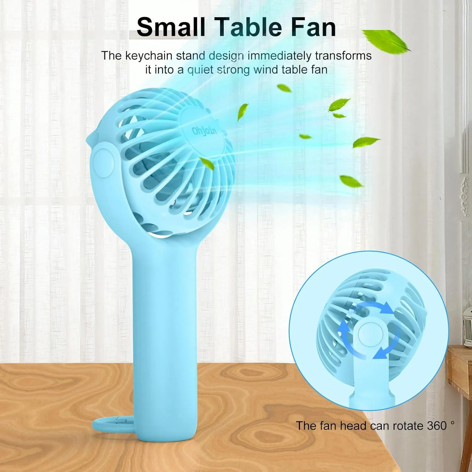 2 IN 1 Portable Mini Handheld Fan with Keychain Stand, Personal Powerful Cooling Fan, Small Battery Operated Table Fan, Quiet Hand Fan, USB Rechargeable, Birthday Gifts for Women (Light blue)