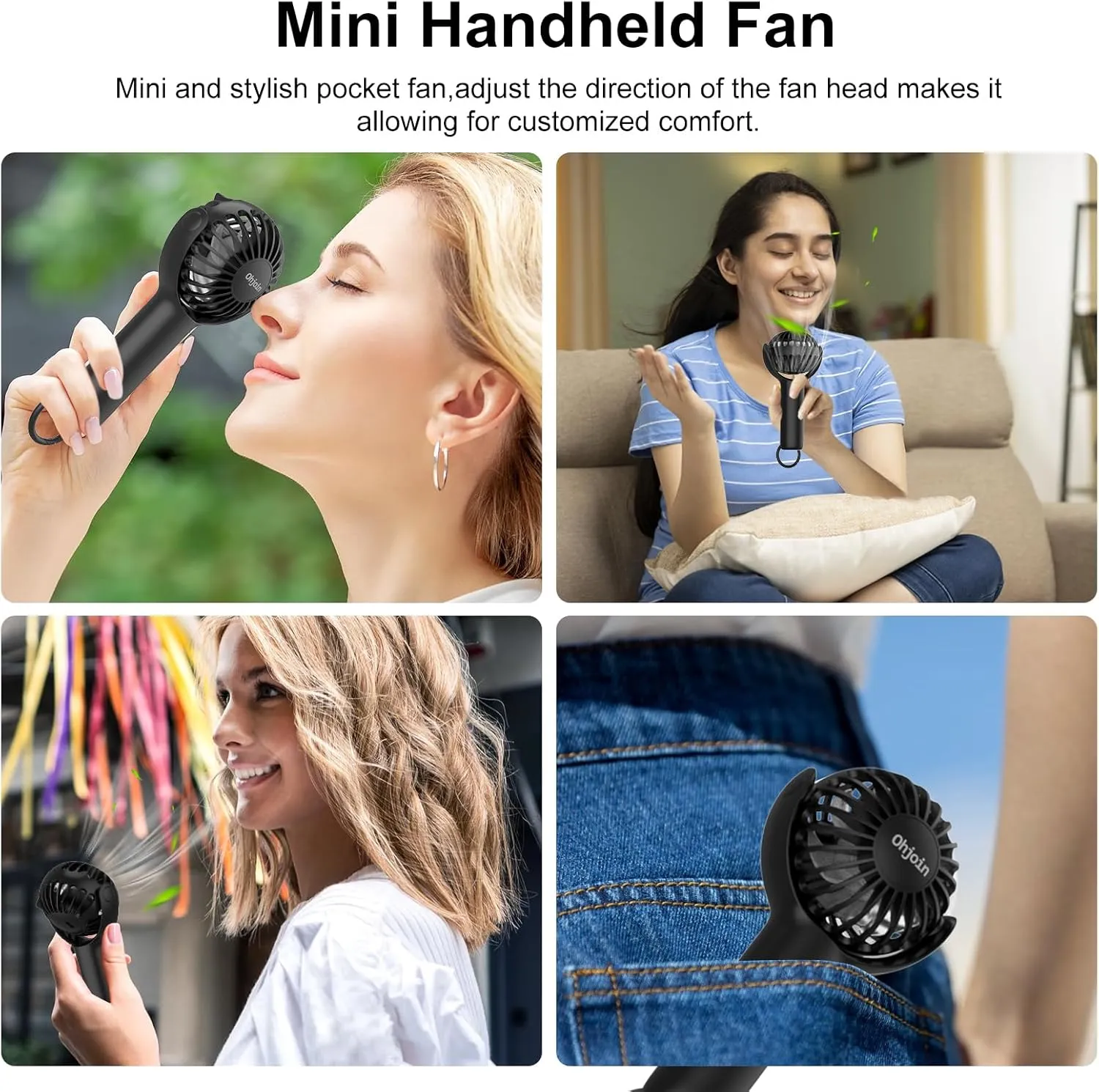 2 IN 1 Portable Mini Handheld Fan with Keychain Stand, Personal Powerful Cooling Fan, Small Battery Operated Table Fan, Quiet Hand Fan, USB Rechargeable, Birthday Gifts for Women Mom (Black)