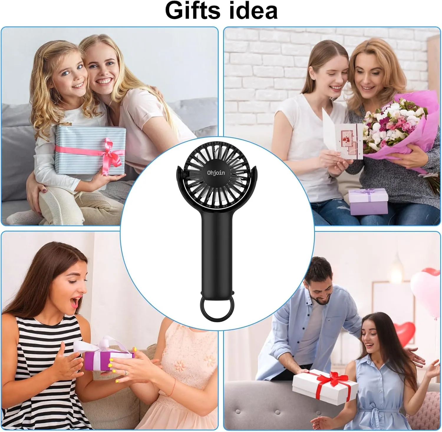 2 IN 1 Portable Mini Handheld Fan with Keychain Stand, Personal Powerful Cooling Fan, Small Battery Operated Table Fan, Quiet Hand Fan, USB Rechargeable, Birthday Gifts for Women Mom (Black)
