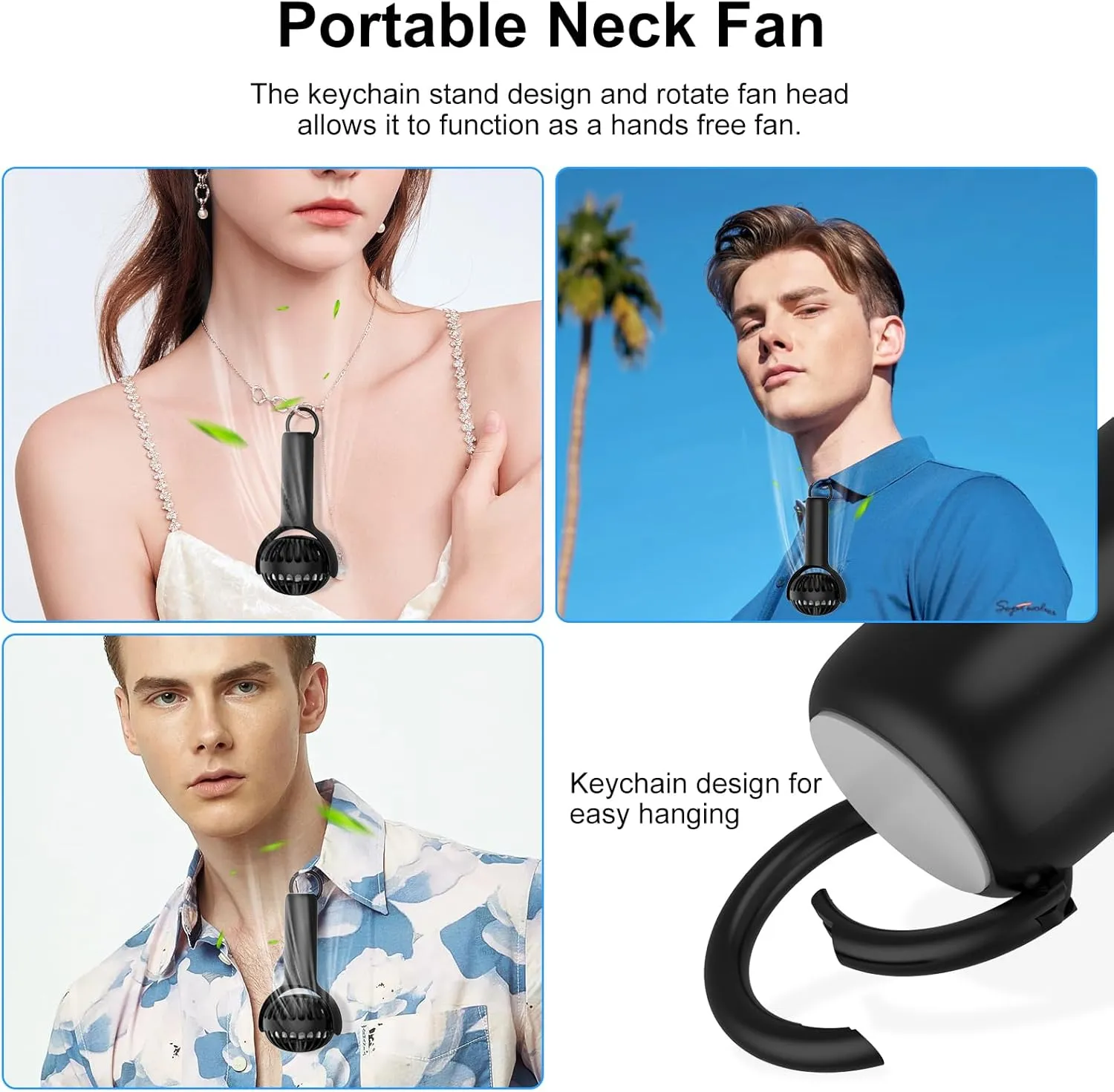 2 IN 1 Portable Mini Handheld Fan with Keychain Stand, Personal Powerful Cooling Fan, Small Battery Operated Table Fan, Quiet Hand Fan, USB Rechargeable, Birthday Gifts for Women Mom (Black)
