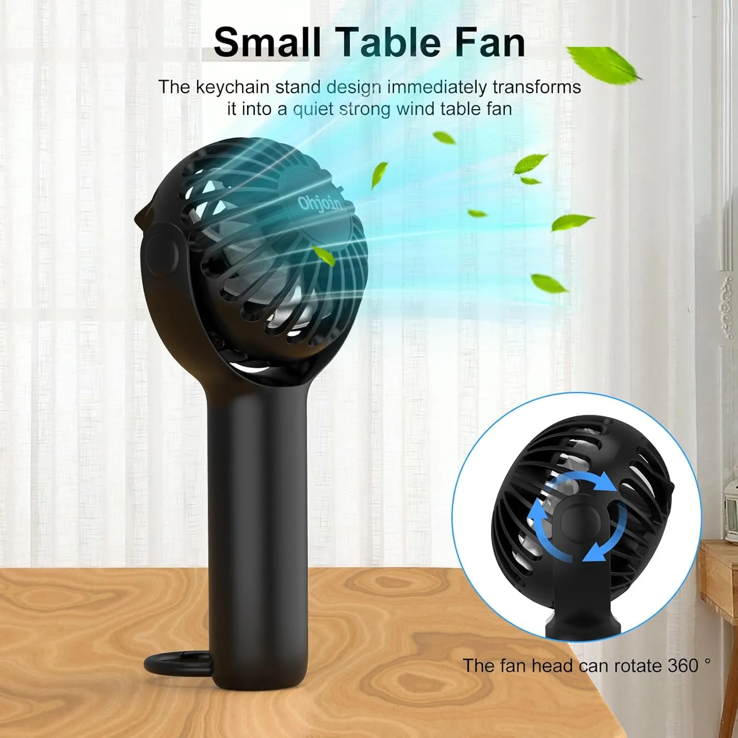 2 IN 1 Portable Mini Handheld Fan with Keychain Stand, Personal Powerful Cooling Fan, Small Battery Operated Table Fan, Quiet Hand Fan, USB Rechargeable, Birthday Gifts for Women Mom (Black)