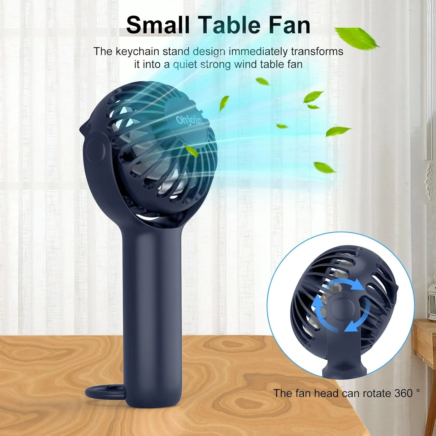 2 IN 1 Portable Mini Handheld Fan with Keychain Stand, Personal Powerful Cooling Fan, Small Battery Operated Table Fan, Quiet Hand Fan, USB Rechargeable, Birthday Gifts for Women Mom (Blue)
