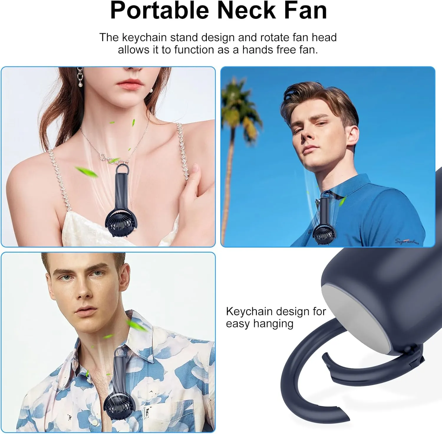 2 IN 1 Portable Mini Handheld Fan with Keychain Stand, Personal Powerful Cooling Fan, Small Battery Operated Table Fan, Quiet Hand Fan, USB Rechargeable, Birthday Gifts for Women Mom (Blue)
