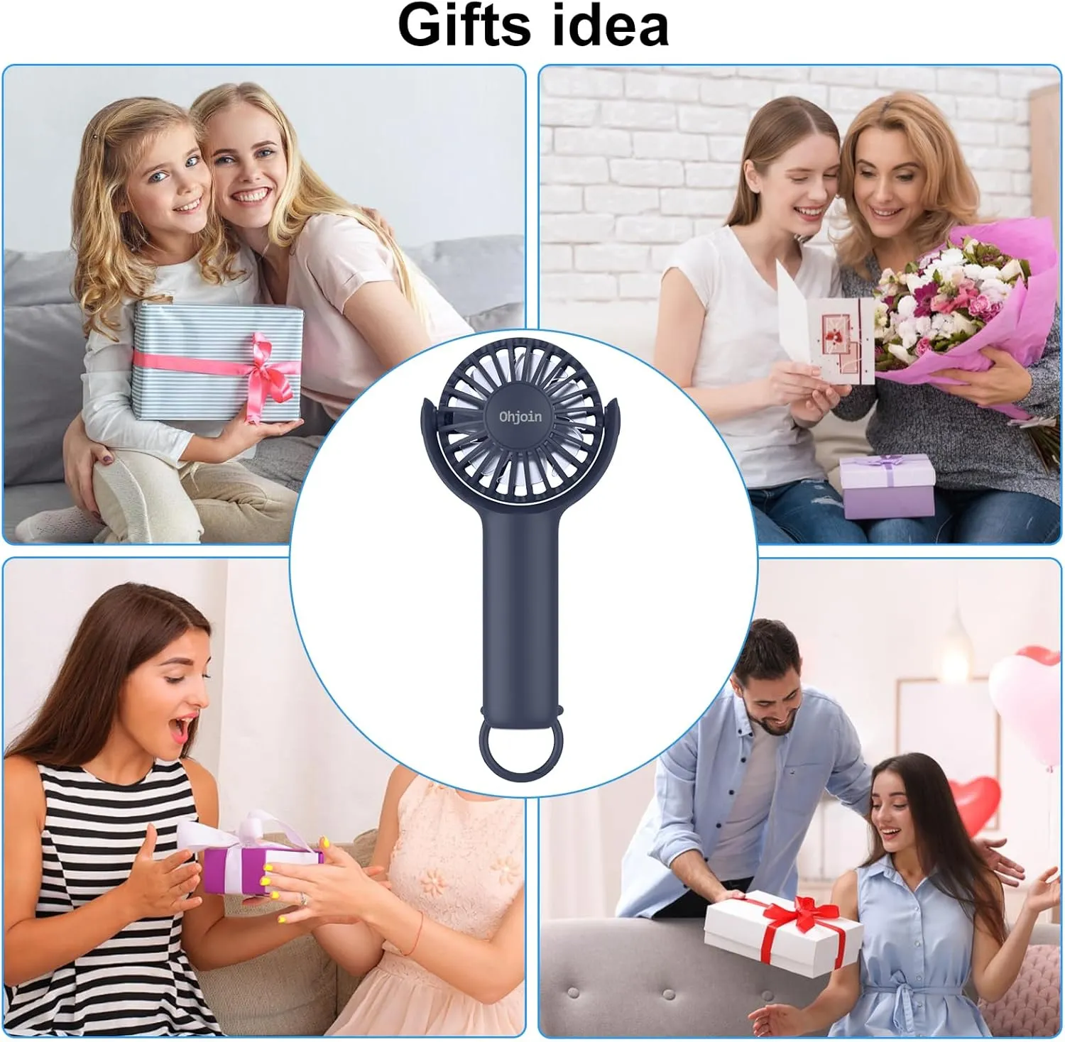 2 IN 1 Portable Mini Handheld Fan with Keychain Stand, Personal Powerful Cooling Fan, Small Battery Operated Table Fan, Quiet Hand Fan, USB Rechargeable, Birthday Gifts for Women Mom (Blue)