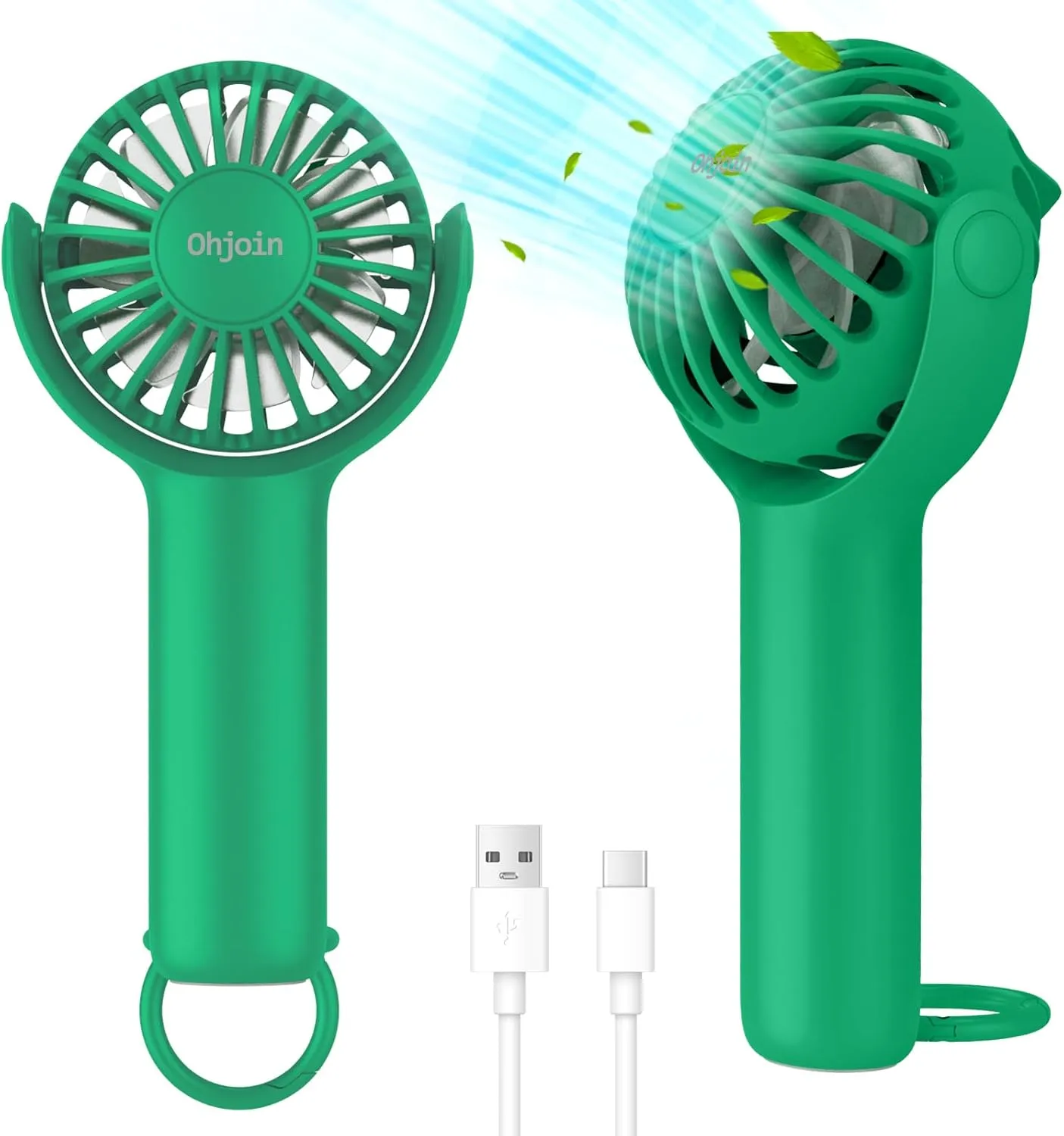 2 IN 1 Portable Mini Handheld Fan with Keychain Stand, Personal Powerful Cooling Fan, Small Battery Operated Table Fan, Quiet Hand Fan, USB Rechargeable, Birthday Gifts for Women Mom (Green) USB desktop fan for workspace