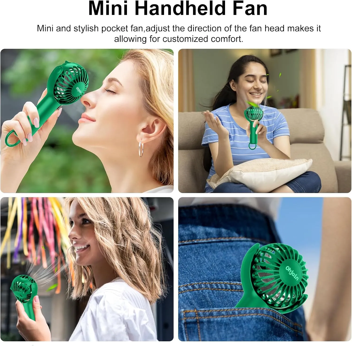 2 IN 1 Portable Mini Handheld Fan with Keychain Stand, Personal Powerful Cooling Fan, Small Battery Operated Table Fan, Quiet Hand Fan, USB Rechargeable, Birthday Gifts for Women Mom (Green)