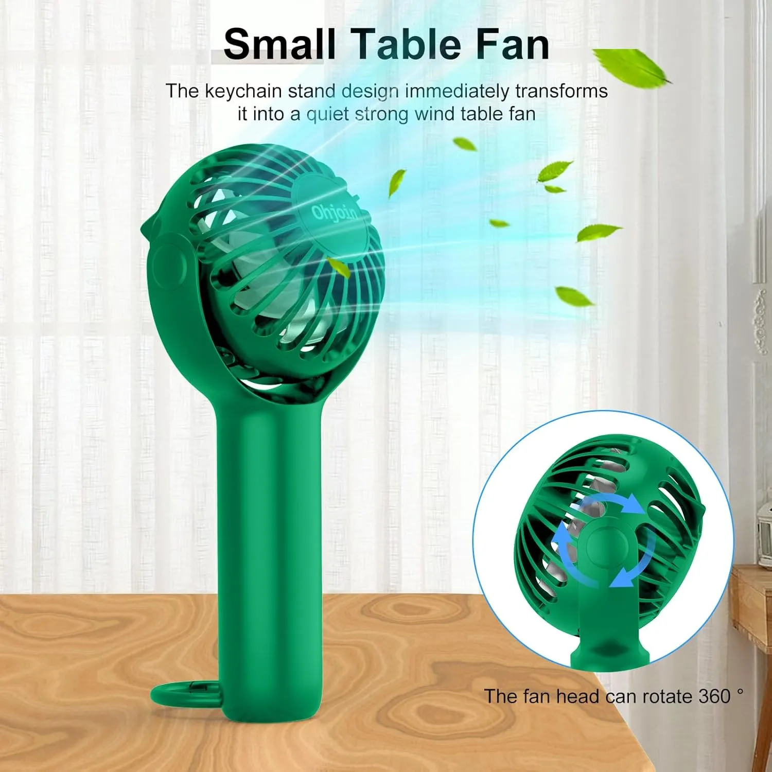 2 IN 1 Portable Mini Handheld Fan with Keychain Stand, Personal Powerful Cooling Fan, Small Battery Operated Table Fan, Quiet Hand Fan, USB Rechargeable, Birthday Gifts for Women Mom (Green)