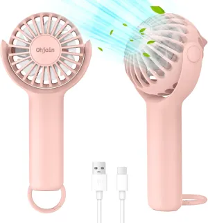 2 IN 1 Portable Mini Handheld Fan with Keychain Stand, Personal Powerful Cooling Fan, Small Battery Operated Table Fan, Quiet Hand Fan, USB Rechargeable, Birthday Gifts for Women Mom (Pink) USB desktop fan for workspace