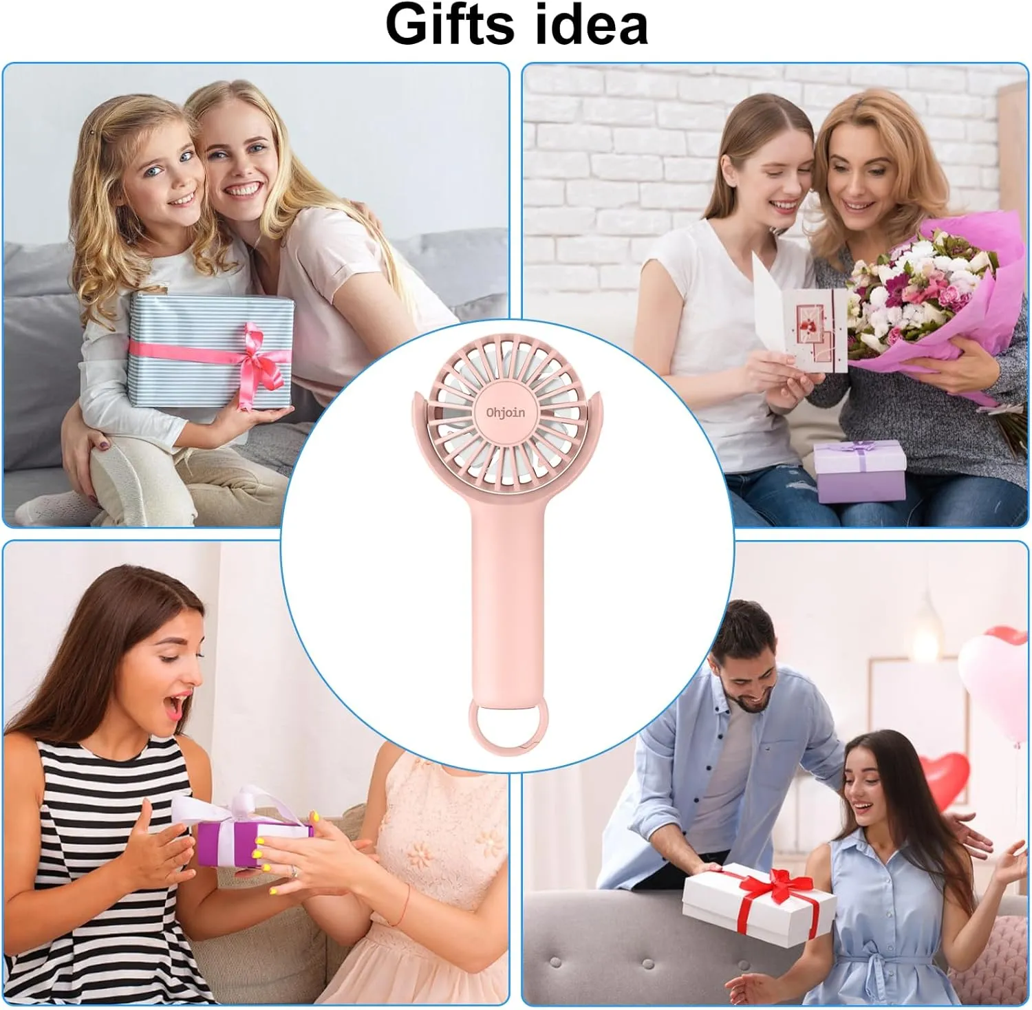 2 IN 1 Portable Mini Handheld Fan with Keychain Stand, Personal Powerful Cooling Fan, Small Battery Operated Table Fan, Quiet Hand Fan, USB Rechargeable, Birthday Gifts for Women Mom (Pink)