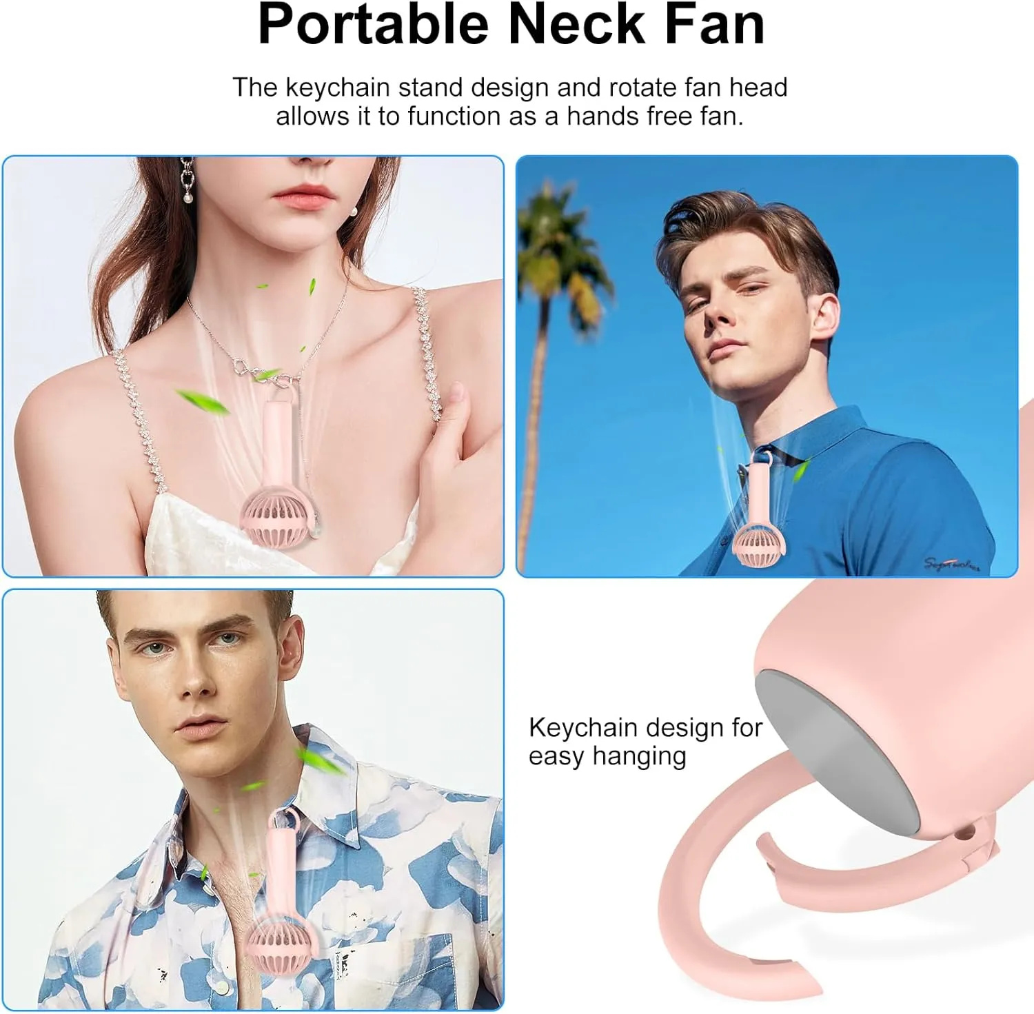 2 IN 1 Portable Mini Handheld Fan with Keychain Stand, Personal Powerful Cooling Fan, Small Battery Operated Table Fan, Quiet Hand Fan, USB Rechargeable, Birthday Gifts for Women Mom (Pink)