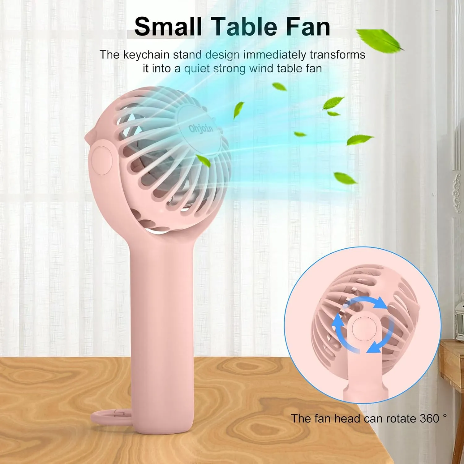2 IN 1 Portable Mini Handheld Fan with Keychain Stand, Personal Powerful Cooling Fan, Small Battery Operated Table Fan, Quiet Hand Fan, USB Rechargeable, Birthday Gifts for Women Mom (Pink)