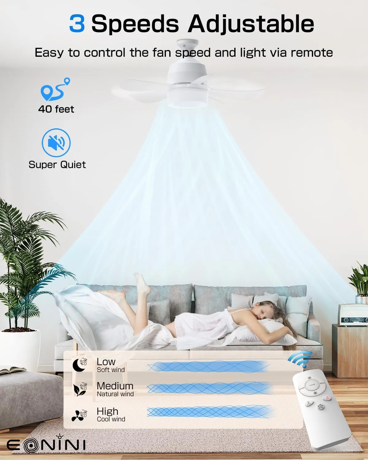 2-in-1 Socket Fan Light with Remote, Small Ceiling Fans with Lights, 3 Colors Dimmable LED Light Bulb Fan, 1000LM, Easy Install Screw-in E26 Base for Bedroom Kitchen Garage Living Room