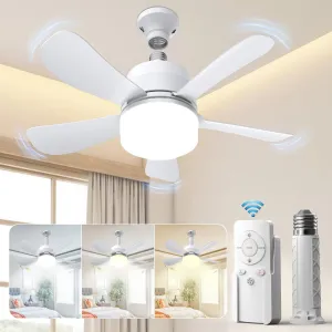 2-in-1 Socket Fan Light with Remote, Small Ceiling Fans with Lights, 3 Colors Dimmable LED Light Bulb Fan, 1000LM, Easy Install Screw-in E26 Base for Bedroom Kitchen Garage Living Room 2-in-1 camping light and fan combo
