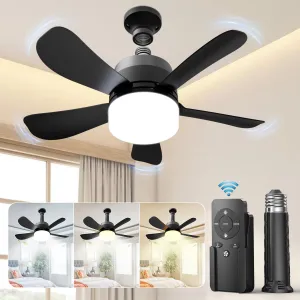 2-in-1 Socket Fan Light with Remote, Small Ceiling Fans with Lights, 3 Colors Dimmable LED Light Bulb Fan, 1000LM, Easy Install Screw-in E26 Base for Bedroom Kitchen Garage Living Room 2-in-1 camping light and fan combo