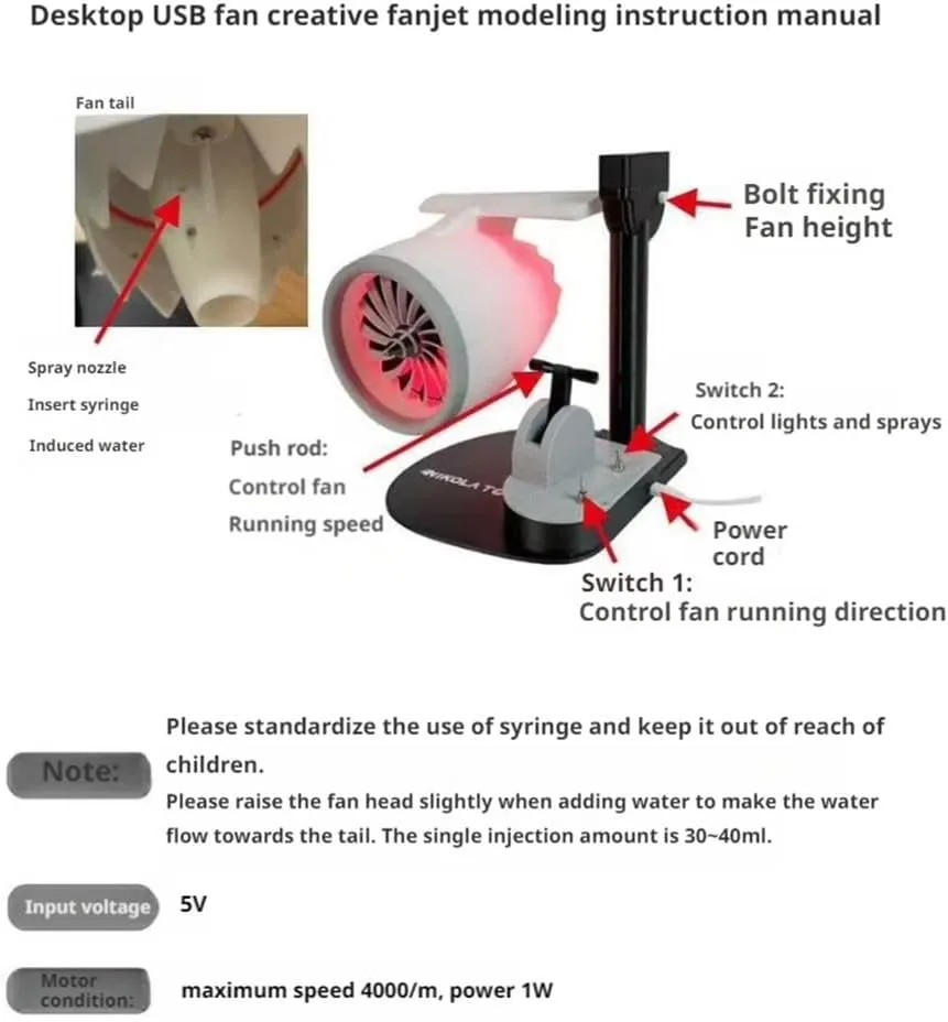 2-in-1 Turbo Fan for Desk,Creative Turbo Desktop Fan with Light,Equipped with A Humidifier and Red Tail Lights,Adjustable Turbofan Engine Shape,for Office Desk