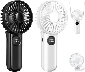 2-Pack Mini Portable Handheld Fan,5 Adjustable Speeds Personal Fan with Lanyard,180 Foldable Small Hand Fans for Makeup,Home,Office,Travel and Outdoor Activities(Black White Mini handheld fan for personal cooling