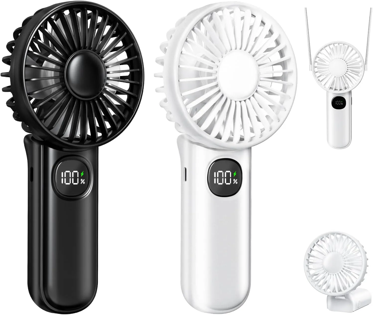 2-Pack Mini Portable Handheld Fan,5 Adjustable Speeds Personal Fan with Lanyard,180 Foldable Small Hand Fans for Makeup,Home,Office,Travel and Outdoor Activities(Black White Mini handheld fan for personal cooling