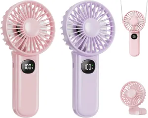 2-Pack Mini Portable Handheld Fan,5 Adjustable Speeds Personal Fan with Lanyard,180 Foldable Small Hand Fans for Makeup,Home,Office,Travel and Outdoor Activities(Pink  Purple) Mini handheld fan for personal cooling