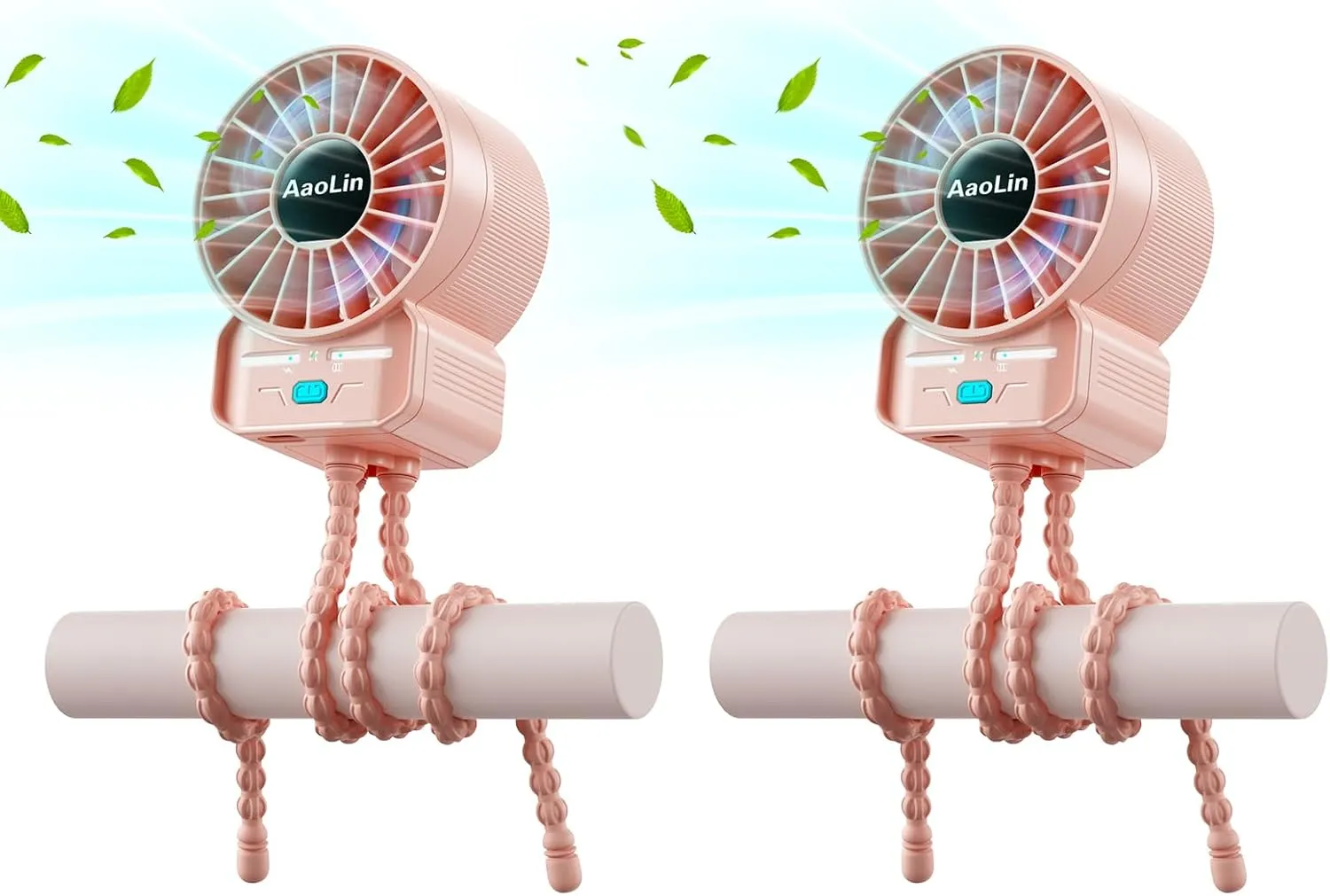 2 Pack Multifunctional Portable Stroller Fan 4 Speed 6600rpm High Speed Usb Rechargeable Personal Mini Handheld Fan Extended Tripod For Desktop Winding Kids Bed Treadmill Bike Golf Cart Outdoor Travel USB desktop fan for workspace