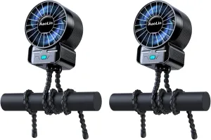 2 Pack Multifunctional Portable Stroller Fan 4 Speed 6600rpm High Speed Usb Rechargeable Personal Mini Handheld Fan Extended Tripod For Desktop Winding Kids Bed Treadmill Bike Golf Cart Outdoor Travel USB desktop fan for workspace