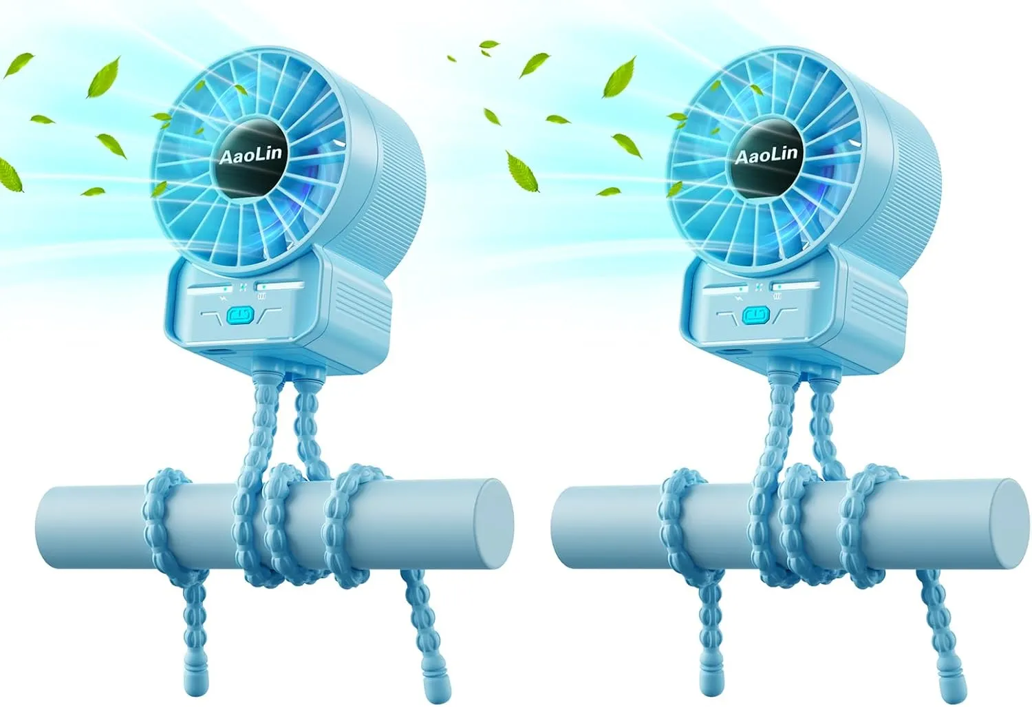 2 Pack Multifunctional Portable Stroller Fan 4 Speed 6600rpm High Speed Usb Rechargeable Personal Mini Handheld Fan Extended Tripod for Desktop Winding Kids Bed Treadmill Bike Golf Cart Outdoor Travel USB desktop fan for workspace