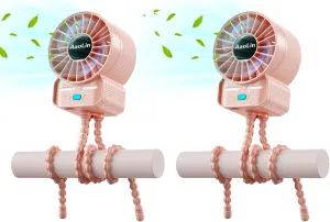 2 Pack Multifunctional Portable Stroller Fan 4 Speed 6600rpm High Speed Usb Rechargeable Personal Mini Handheld Fan Extended Tripod For Desktop Winding Kids Bed Treadmill Bike Golf Cart Outdoor Travel USB desktop fan for workspace
