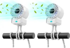 2 Pack Multifunctional Portable Stroller Fan 4 Speed 6600rpm High Speed Usb Rechargeable Personal Mini Handheld Fan Extended Tripod For Desktop Winding Kids Bed Treadmill Bike Golf Cart Outdoor Travel USB desktop fan for workspace
